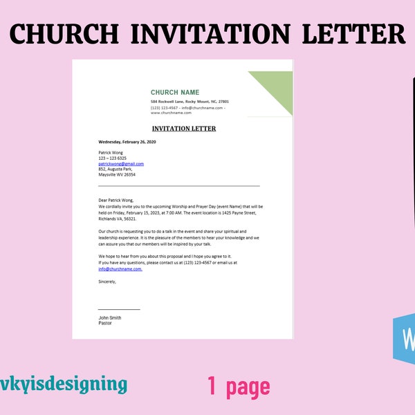 Church Invitation Letter, Church Letter, New to Church, Attending Church Party, Church gathering, Pastor Letter, Church Group, Word File