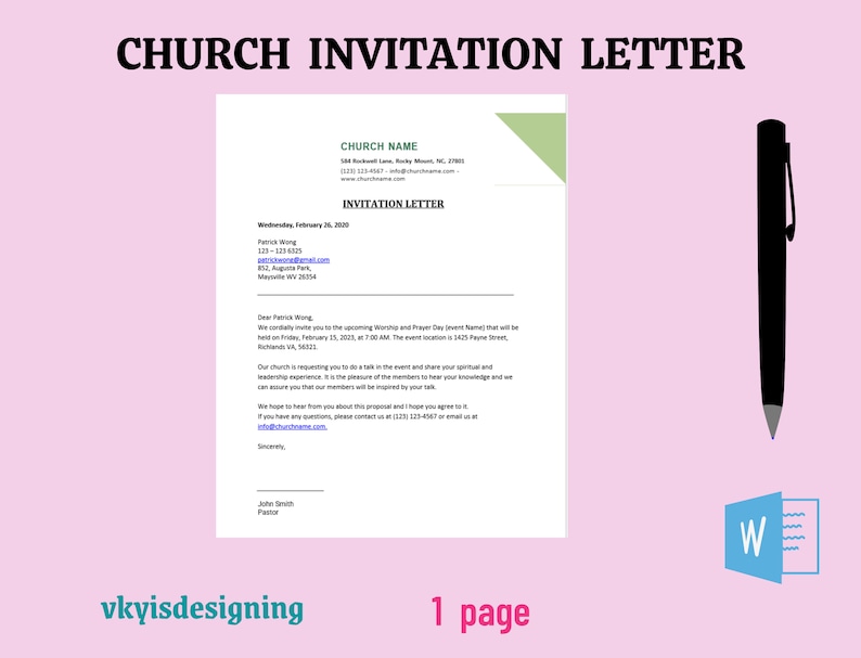 Editable Church Invitation Letter Template (word File) - Etsy