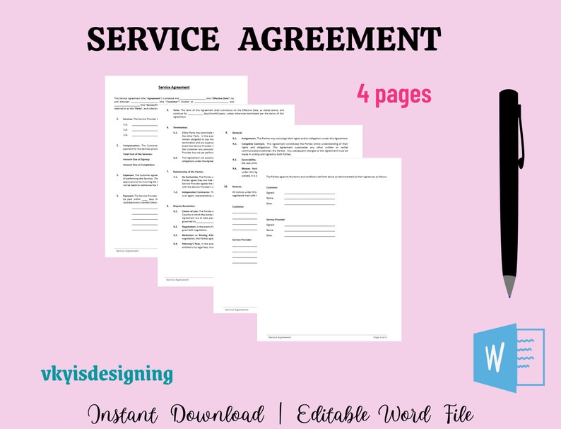 Service Agreement Template: Editable Business Contract (WORD) - Etsy