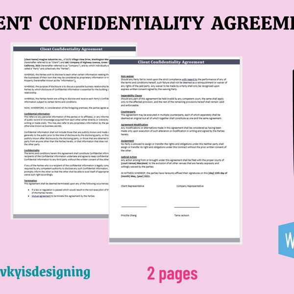 Client Confidentiality Agreement, Client Intake, Virtual Assistance, Secrecy Agreement, Client Contract, Client Privacy, Financial Records