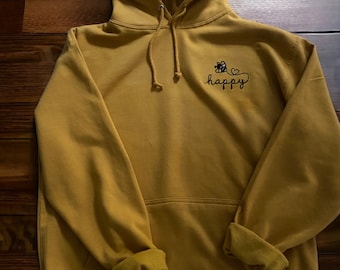 Embroidered Bee Happy Mustard Hoodie - Bee Happy Hoodie - Unisex - Embroidered - Mustard Hoodie - Bee Sweatshirt  - Mothers Day