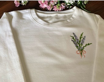 Lavender Sweatshirt - Embroidered Floral Sweatshirt - Embroidered Sweatshirt - White Sweatshirts - Embroidered Flowers - Floral Sweatshirt