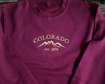 Embroidered Colorado Sweatshirt - Embroidered - Colorado - Maroon - Burgundy - Embroidered Sweatshirt  - Mothers Day