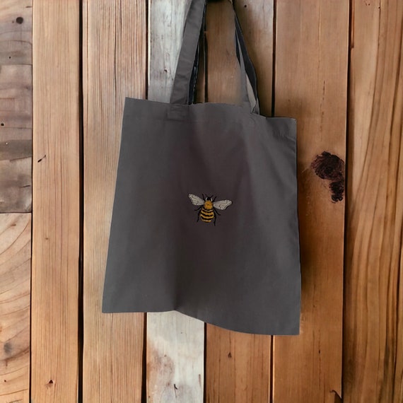 Organic Embroidered Tote Bag - Bee Design - Shopping Bag - Birthday Gift - Eco Gift - Canvas Tote - Bee Tote Bag - Embroidered Bag