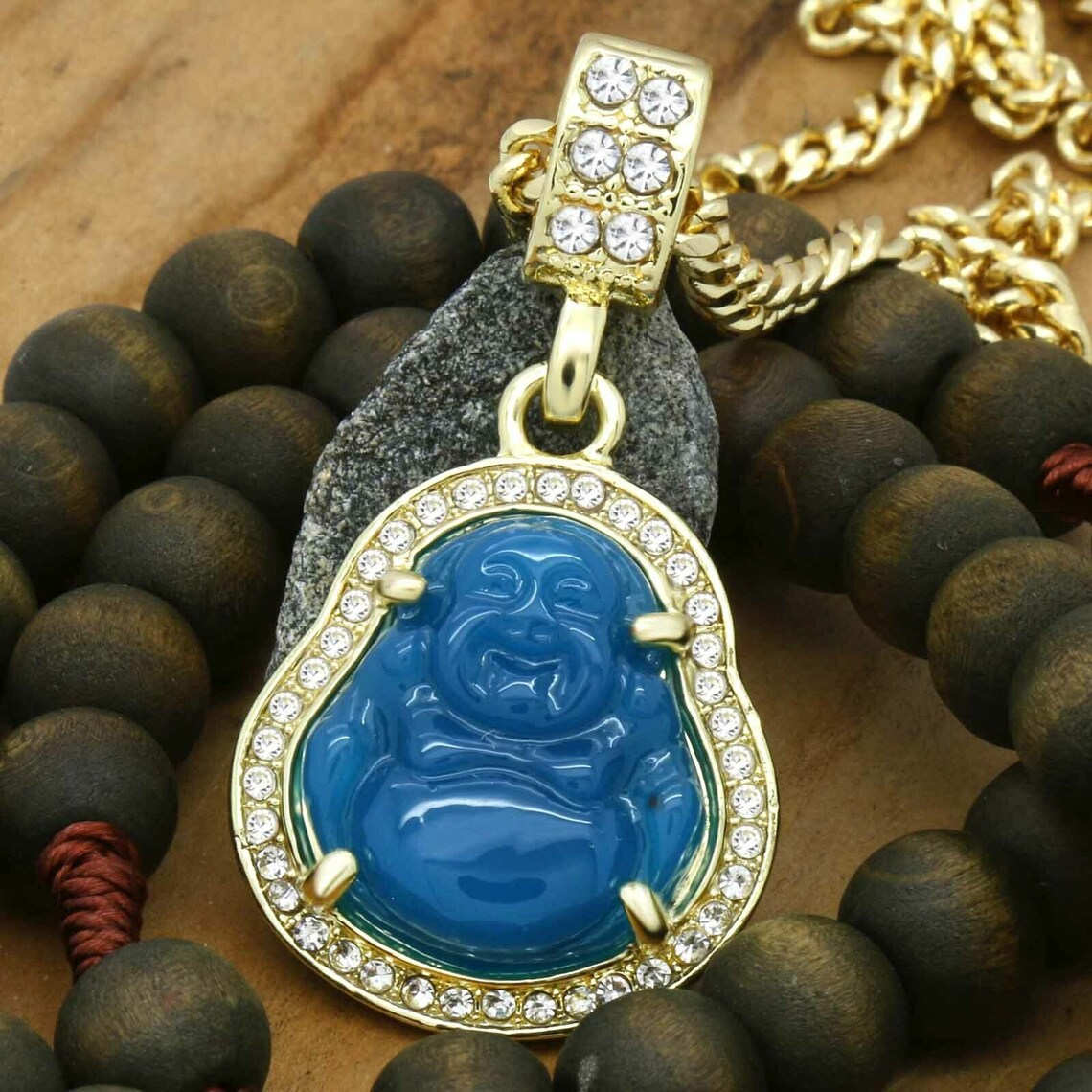 Men's 14k Gold Plated Blue Resin Buddha Pendant 3mm Etsy