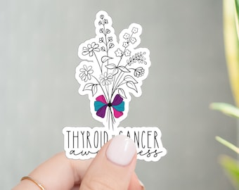 Thyroid Cancer Awareness Sticker Thyroid Cancer Sticker for Thyroid Cancer Survivor Purple Pink Teal Ribbon Sticker Gift for Thyroid Warrior
