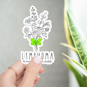Wildflowers Lymphoma Sticker for Lymphoma Awareness Sticker Gift for Lymphoma Cancer Sticker Lime Green Ribbon Sticker for Cancer Warrior