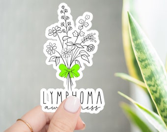 Wildflowers Lymphoma Sticker for Lymphoma Awareness Sticker Gift for Lymphoma Cancer Sticker Lime Green Ribbon Sticker for Cancer Warrior