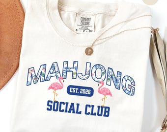 T-shirt Mahjong Social Club, T-shirt Mah Jongg, Cadeau pour maman passionnée de Mahjong, T-shirt Soirée jeux entre filles, T-shirt Couleurs confortables Mahj, Groupe d'amis établi