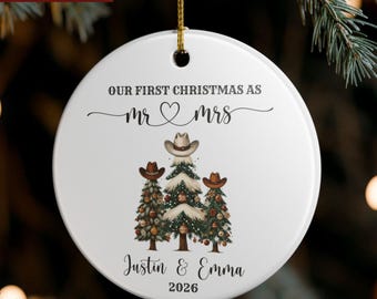 Rustic Western Christmas Ornament for Newlyweds Personalized Our First Rodeo Ornament Country Couple Gift for Husband and Wife 2026 Wedding