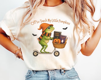 Halloween Teacher Shirt Pre K Teach Fall Tshirt Preschool Back to School Tee Funny Frog Gift Pumpkin Comfort Colors Tee Student Teacher