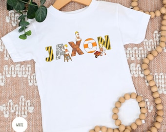 Personalized Construction Birthday Shirt Custom Kids Name Tshirt Bday Boy Gift Construction Themed Party Funny Goose Toddler Back To School