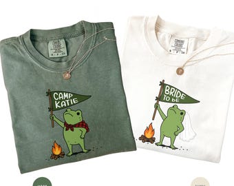 Personalized Camp Bachelorette Shirt Frog Bach Tshirt Camping Themed Tee Mountain Bridal Shower Bride Cabin Crew Lake House Hiking Trip