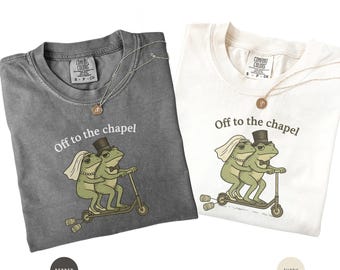 Rolig bröllopströja, brud och brudgum, matchande t-shirts, förlovningspresent till par, groda-t-shirt, nygifta outfits för semester, smekmånad