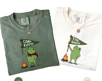 Personalized Camp Bachelorette Shirt Frog Bach Tshirt Camping Themed Tee Mountain Bridal Shower Bride Cabin Crew Lake House Hiking Trip