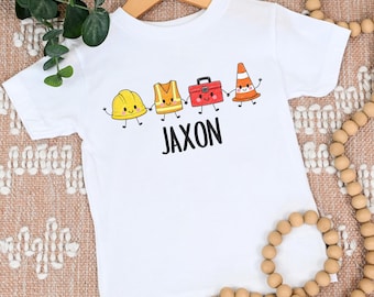 Personalized Construction Birthday Shirt Custom Kids Name Tshirt Bday Boy Gift Construction Themed Party Funny Toddler Back To School Prek