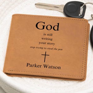 Cartera cristiana para hombre, billetera con versículo bíblico, regalo religioso para compañeros de trabajo, billetera de cuero personalizada para amigos, regalo con frase motivacional