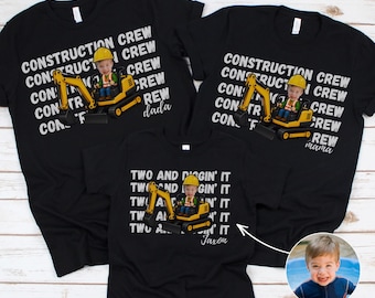 Construction Birthday Shirt Personalized Mom Crew Tshirt  Matching Family Gift Dad Custom Photo Kid Bday Excavator Tee Age 2 Truck Theme