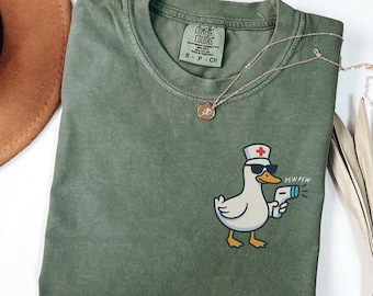 Funny Nurse Goose Shirt Nurse Appreciation Gift Pew Pew Goose TShirt Medical Humor Top RN LPN Nursing School Graduation Tee Comfort Colors