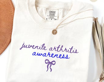 Juvenile Arthritis Awareness Shirt Kids Arthritis Support Tee JA Warrior Shirt Coquette TShirt Caregiver Gift Blue Purple Ribbon