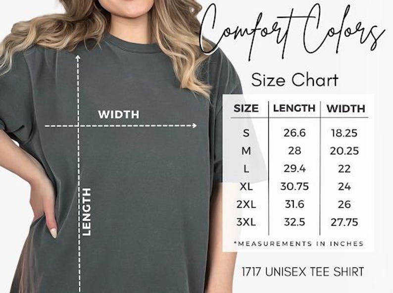 K&ouml;nnte beinhalten: Gr&ouml;&szlig;entabelle f&uuml;r ein Unisex-T-Shirt mit Ma&szlig;en in Zoll f&uuml;r L&auml;nge und Breite. Die Gr&ouml;&szlig;en umfassen S, M, L, XL, 2XL und 3XL.