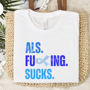ALS Clothing for ALS Awareness Shirt Amyotrophic Lateral Sclerosis Motivational Gift T-Shirt Blue Ribbon Shirt Gift for Dad Support T-shirt