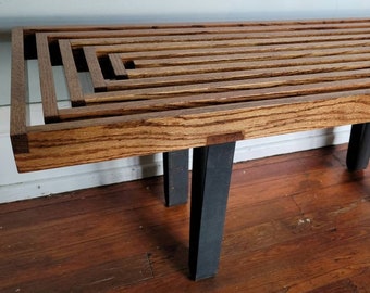 46"L x 16"W x 18"H Oak Rectangular Slat Bench Coffee Table