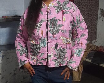 Handmade Quilted Winter Wear Short Cotton Printed Jacket For Women | Reversible Stylish Fall Winter Jacket Full Sleeve Coat Warm For Winter