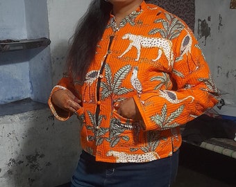 Printed Full Sleeve Cotton Reversible Beautiful Jacket For Women | Winter Wear Quilted Jacket With Pocket Stylish Party Wear Coat For Women