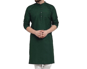 Handcrafted Green Cotton Kurta For Men | Elegant & Versatile Men&#39;s Kurta Traditional Tunic | Ethnic Wear For Weddings and Summer Events