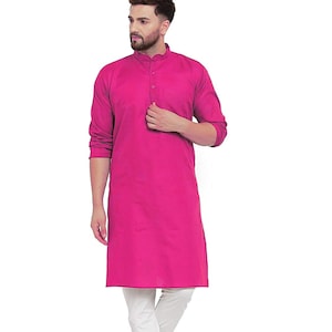 Handgemaakte prachtige Kurta-pyjama voor heren | Roze katoenen exclusieve comfortabele jurk voor heren | Verfijnde Indiase unieke kleding voor heren
