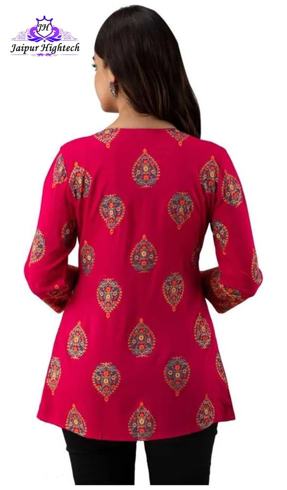 Ladies Pink Floral Print Cotton Short Kurti, Size: M at Rs 380 in Jaipur