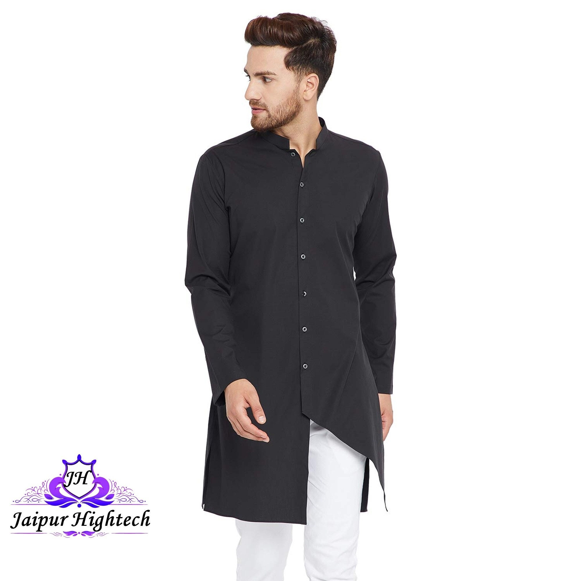 Indian Traditional Designer Party Wear Ethnic Kurta | Black Cotton Bollywood Style Men’s Kurta | Wedding Wear Comfortable Outfits For Men