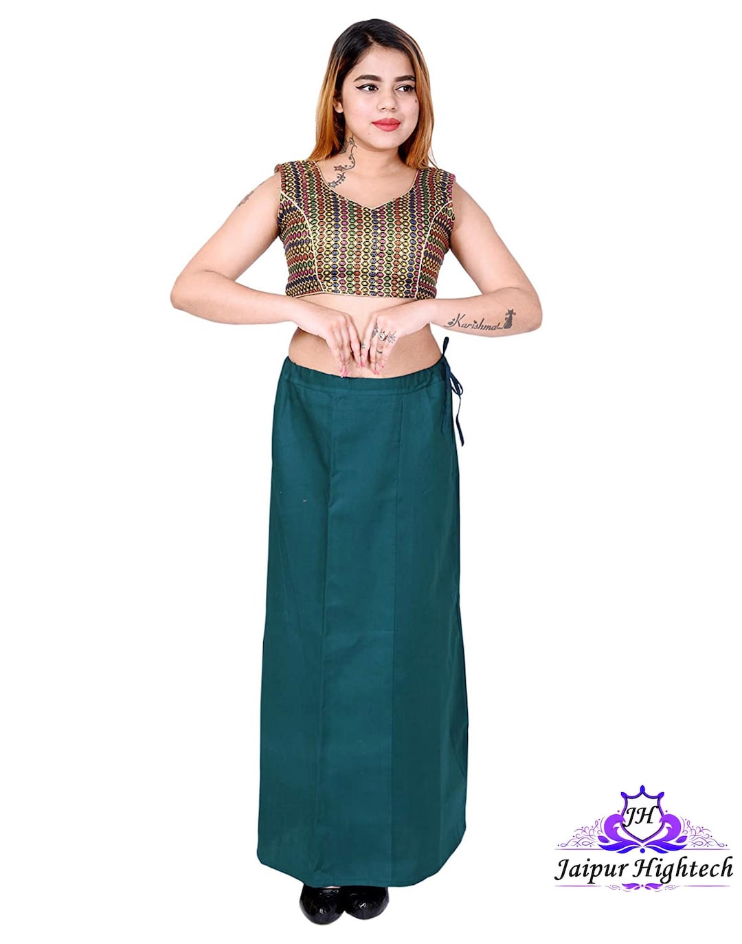 Stylesindia Women’s Cotton Saree Petticoat – Adjustable Waist Underskirt, Deep Green & Violet, One Size Fits Up To 42” Waist - View #13
