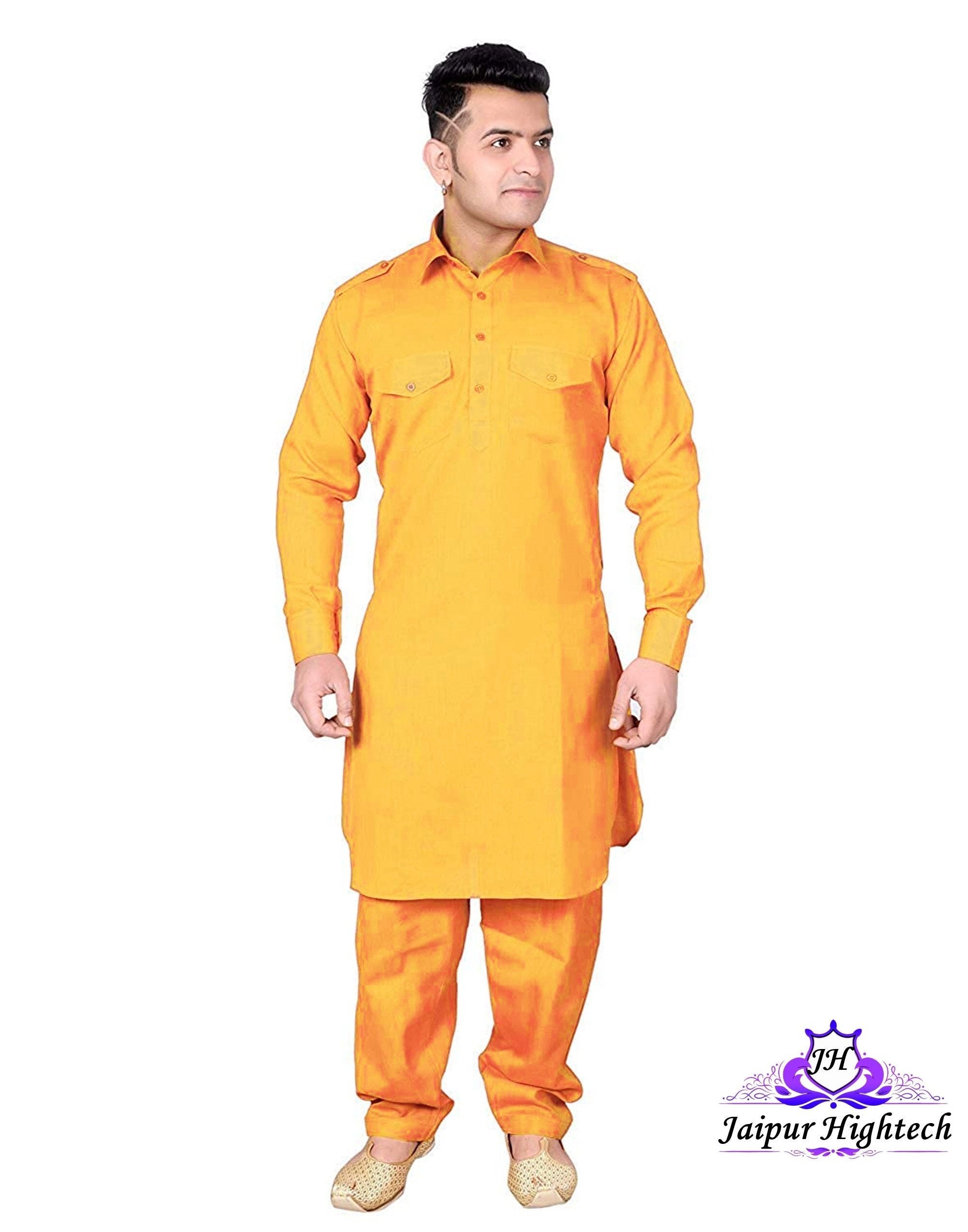 Bollywood Style Men s Wear Kurta Pajama Set Yellow Cotton Pathani Suit Handmade Salwar Kameez Summer Essential Wedding Clothing for Men Etsy Canada