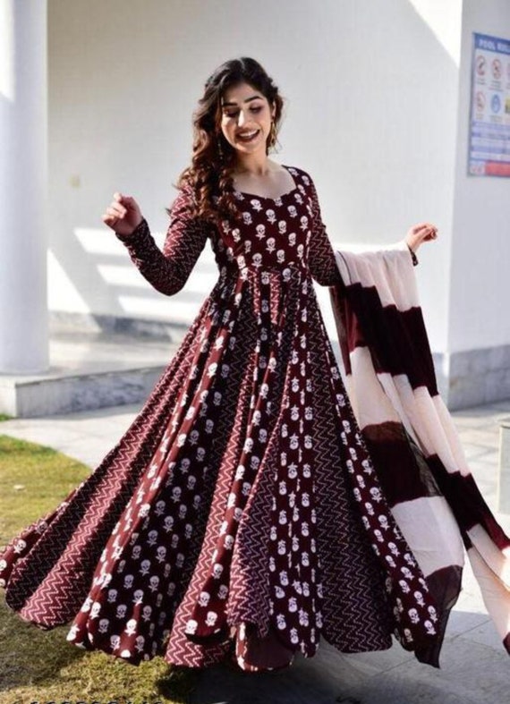 Buy ROXOLANA Semi Stitched Fancy Stylish Traditional Long Gown Dress  Crepe-Ethnic Wear for Women XL Peach Online at Best Prices in India -  JioMart.