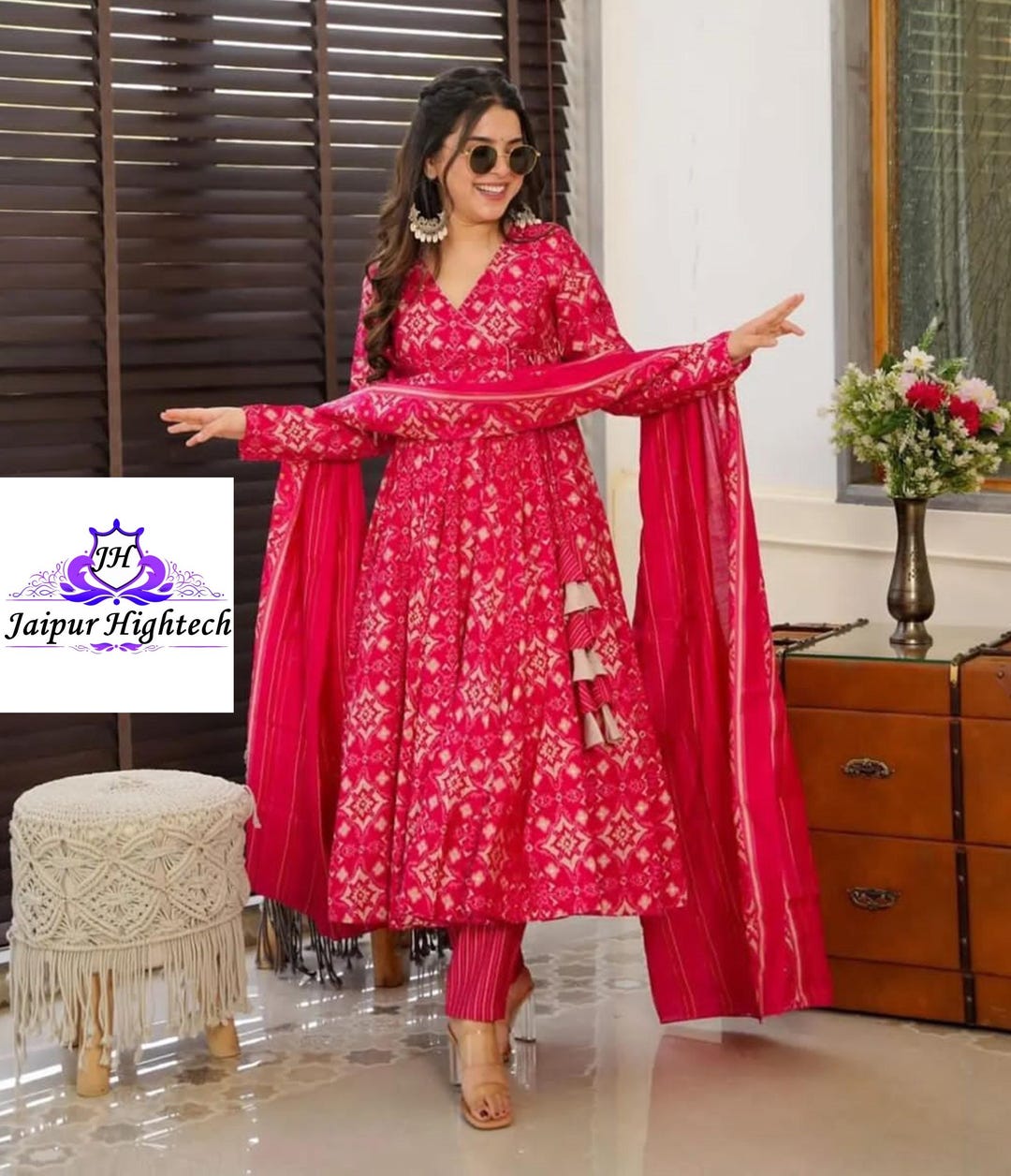 Women Mustard Floral Wrap Anarkali Kurta With Straight Pants