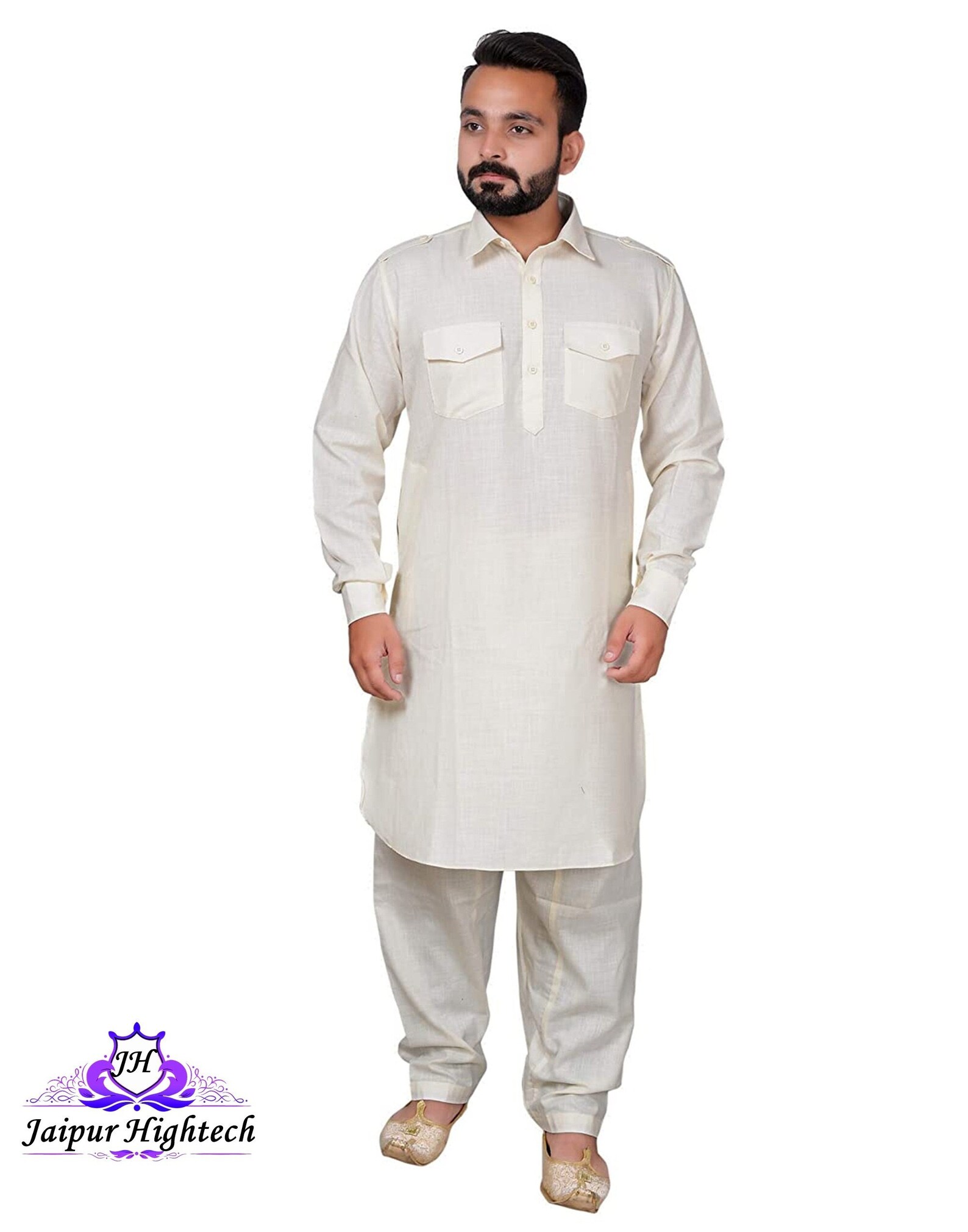White Cotton Indian Mans Attire Handmade Ethnic Casual Wear Etsy
