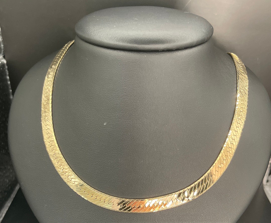 Solid Gold Herring Bone Necklace Etsy