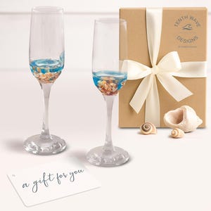 Ocean Resin Champagne Flutes: Coastal Wedding Toasting Glasses