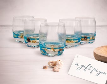 Shot Glass Gift Set – Wedding Favors, Groomsmen present, Bachelor Party Drinkware, Coastal Barware, Beach bridal gift