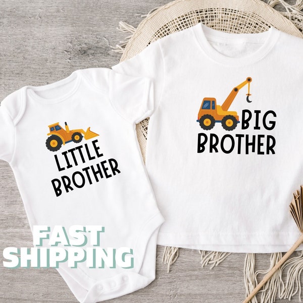 Brothers Onesies® Brand Big Brother Little Brother Custom Baby Cute Matching Brothers Digger Matching Outfit Construction 306 - NOT A SET