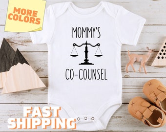 Mommy's Co-Counsel Onesies® Brand Funny Lawyer Baby Bodysuit Cute Baby Clothing Baby Shower Gift for Baby Future Lawyer Raglan Kid Shirt 416