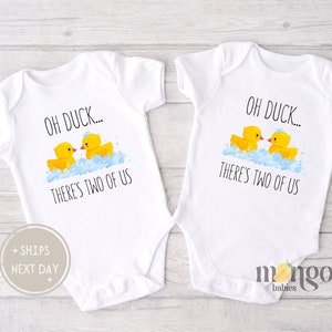 Set of Two - Cute Duck Baby Onesies® Brand Oh Duck There's Two Of Us Twin Gift Funny Animal Twins Bodysuit Best Friend Twin Baby Clothes Set