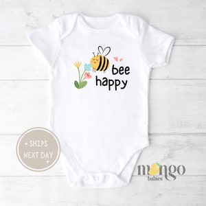 Bee Happy Baby Onesies® Brand Cute Honey Bee Bodysuit Cute Floral Baby Bodysuit for Baby Shower Gift for Newborn Cute Toddler Tee 2135