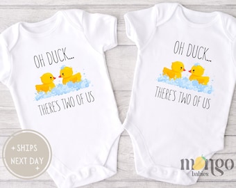 Lot de deux - Canard mignon Baby Onesies® de marque Oh Duck, nous sommes deux, cadeau pour jumeaux, Body animaux amusants pour jumeaux, ensemble de vêtements pour bébés jumeaux meilleur ami