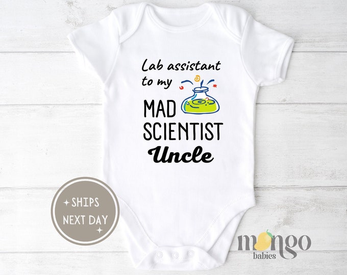 Funny Science Baby Onesies® Brand Lab Assistant To My Mad Scientist Uncle Future Scientist Outfit Science Baby Shower Gift Science Shirt 783