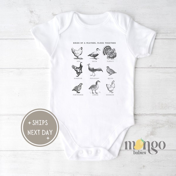 Birds of Feather Flock Together Baby Onesies® Brand Cute Baby Bodysuit Animals Baby Clothes Hen Duck Turkey Rooster Baby Shower Shirt 1611