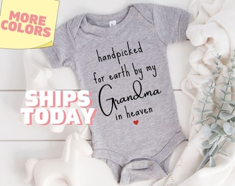 Handpicked For Earth By My Grandma in Heaven Onesies® Memorial Baby Onesie Handpicked By My Grandma Bodysuit Baby Shower Gift Cute Baby 18