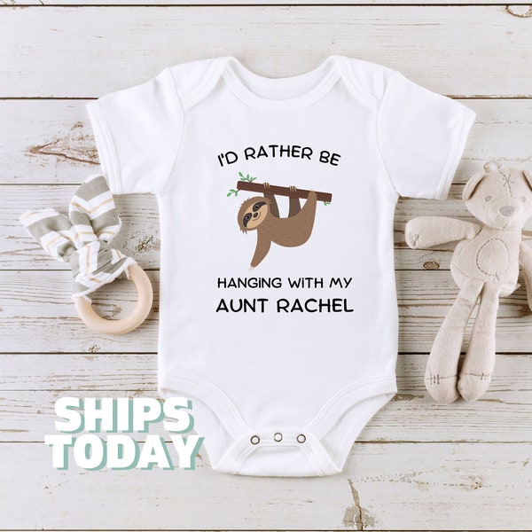 Cute Sloth Personalized Onesies® Brand I'd Rather Be Hanging With My Aunt Bodysuit Baby Onesie Funny Kids Shirt Shirt for Boy Shirt 03